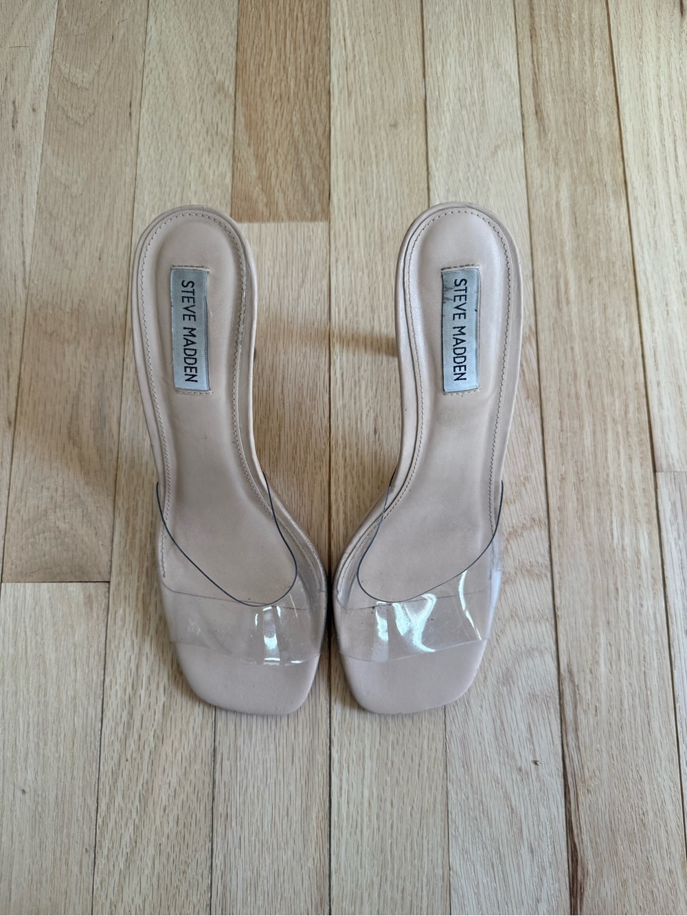 Steve Madden Beige Nude Slip-On Mules with Clear Strap